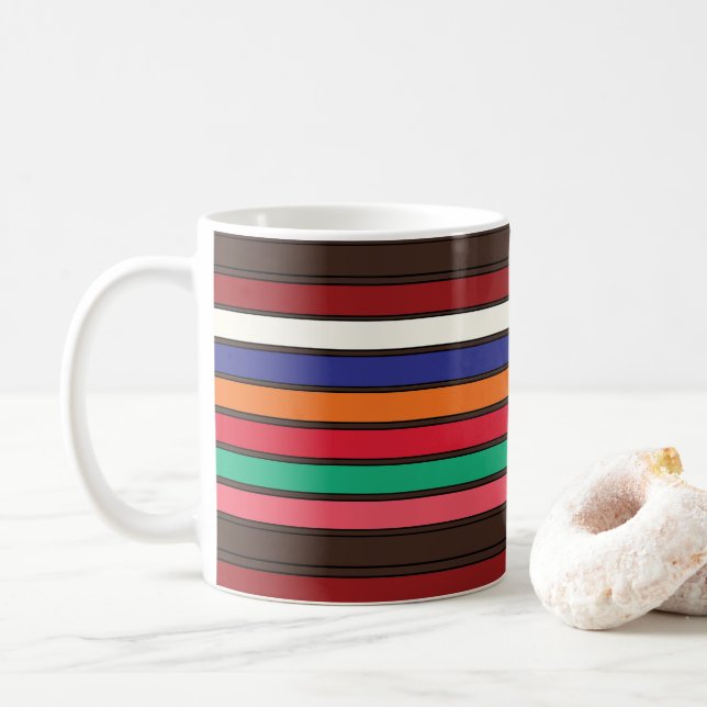 Caneca De Café Listras Coloridas Vibrantes  (Com Donut)