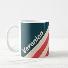 Caneca De Café Listras com Vibe Azul Turquesa Retro e Nome