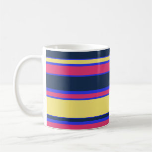 Caneca De Café Listras cor-de-rosa, amarelas e azuis