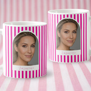 Caneca De Café Listras Cor-de-Rosa e Brancas Ousadas Foto Persona