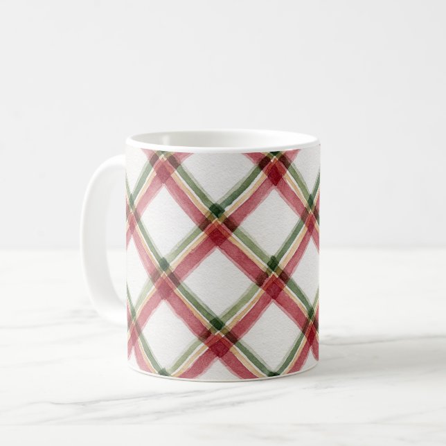 Caneca De Café Listras Creme Verde Vermelho (Frente Esquerda)