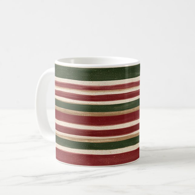 Caneca De Café Listras Creme Vermelho Verde (Frente Esquerda)