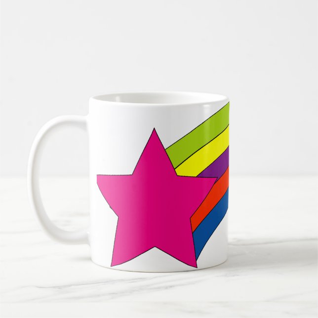 Caneca De Café Listras de Arco-Íris Brilhante & Estrela Rosa Colo (Esquerda)