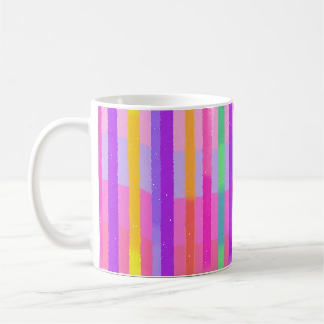 Caneca De Café Listras de Arco-íris Pastel Fofo (Esquerda)