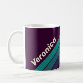 Caneca De Café Listras de Arco-Íris Roxo Retrô com Nome