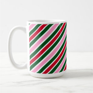Caneca De Café Listras de Bala de Natal Rosa Verde e Vermelha