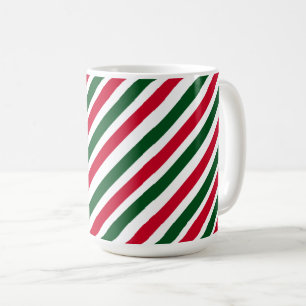 Caneca De Café Listras de Bastão de Hortelã em Vermelho, Verde e