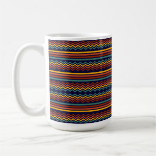 Caneca De Café Listras de Chevron Boho dos anos 70 em Azul Marinh