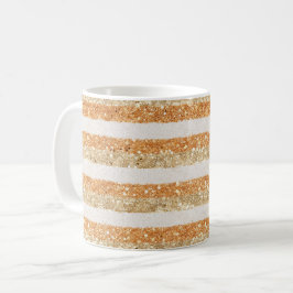 Caneca De Café Listras de Creme com Brilho Laranja Dourado