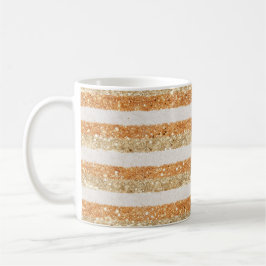 Caneca De Café Listras de Creme com Brilho Laranja Dourado