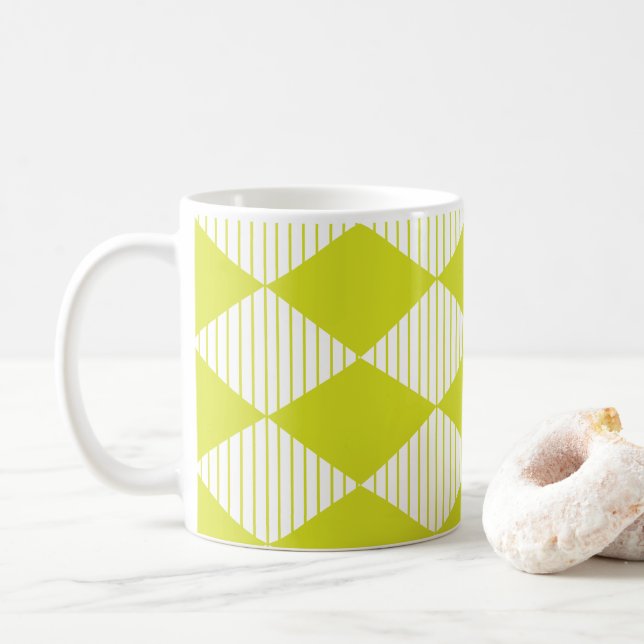 Caneca De Café Listras de Diamante Verde Geométrico (Com Donut)