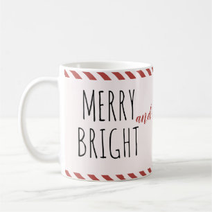 Caneca De Café Listras de Hortelã Vermelha Natal Alegre e Brilhan