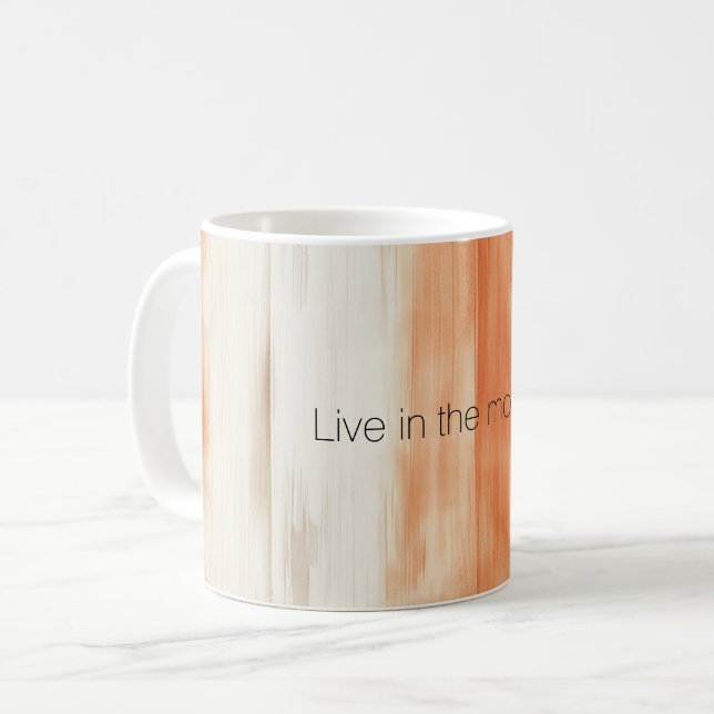 Caneca De Café Listras de Laranja Pêssego Creme (Frente Esquerda)