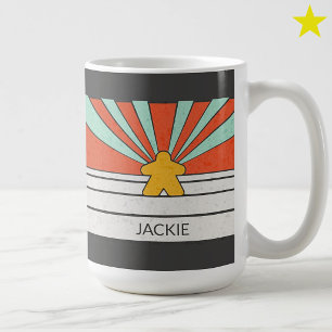 Caneca De Café Listras de Meeple Retro Explosão Solar Nome Person