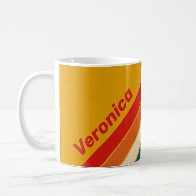 Caneca De Café Listras de Mostarda Retro com Nome (Esquerda)