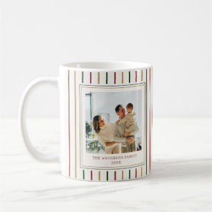 Caneca De Café Listras de Natal Foto Personalizada da Família
