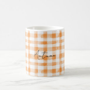 Caneca De Café Listras de Xadrez Brancas Creme Pêssego