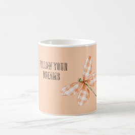 Caneca De Café Listras de Xadrez de Pêssego Libélula