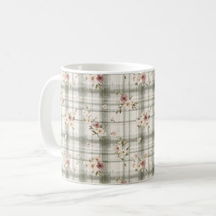 Caneca De Café Listras de Xadrez Verdes Cor de Borgonha e Creme F