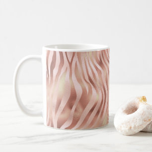 Caneca De Café Listras de Zebra Animal Rosa Brilhante Dourado Bro
