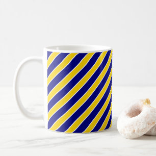 Caneca De Café Listras Diagonais Clássicas em Azul Real e Amarelo
