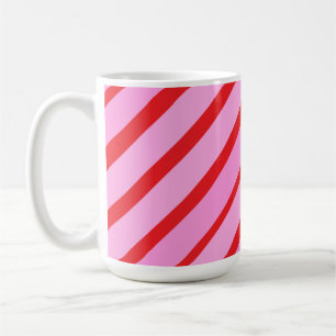 Caneca De Café Listras diagonais rosa e vermelho