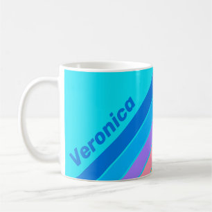 Caneca De Café Listras do Céu Oceânico Neon dos Anos 80 com Nome