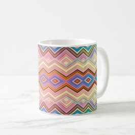 Caneca De Café Listras e Folhas Abstratas Multi-Coloridas