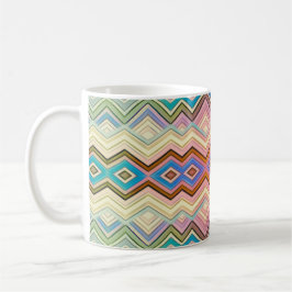 Caneca De Café Listras e Folhas Abstratas Multi-Coloridas