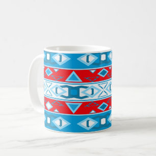 Caneca De Café Listras e formas geométricas de branco azul vermel
