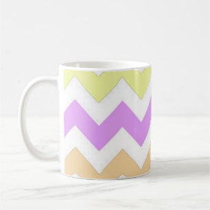 Caneca De Café listras em ziguezague de cores pastéis rosa, azul