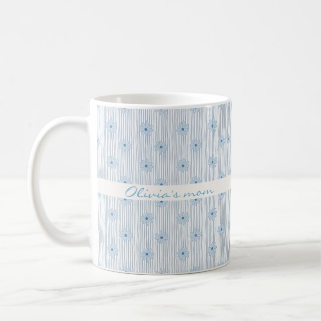 Caneca de Café Listras Flor Azul Presente do Dia d (Esquerda)