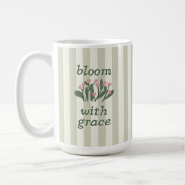 Caneca De Café Listras Florais em Verde Salvia com Letreiro Elega