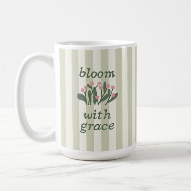 Caneca De Café Listras Florais em Verde Salvia com Letreiro Elega (Esquerda)