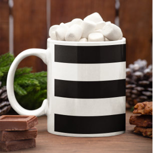 Caneca De Café Listras Horizontais Pretas e Brancas