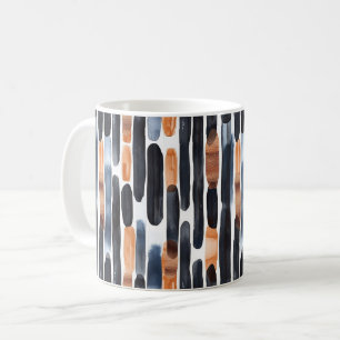 Caneca De Café Listras Laranja Ferrugem Azul Marinho