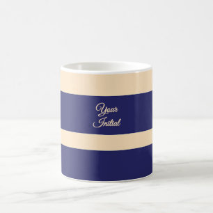 Caneca De Café Listras Largas Azul Escuro e Creme