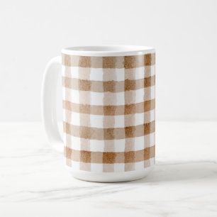 Caneca De Café Listras Marrons Creme Xadrez Bege