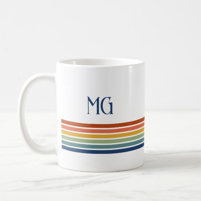 Caneca De Café Listras Minimalistas Monogramadas Retrô (Esquerda)