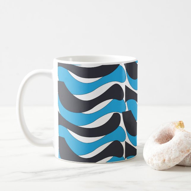 Caneca De Café Listras Onduladas Cinza Azul (Com Donut)