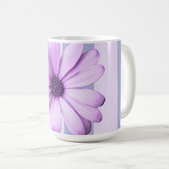 Caneca De Café Listras pastel com padrão de Margaridas (Frente Esquerda)