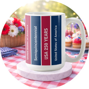 Caneca De Café Listras Patrióticas Semiquincentenário EUA 250 Ano