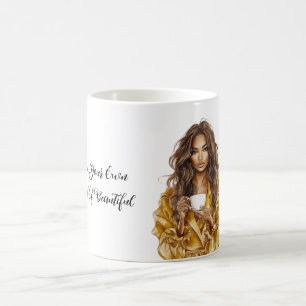 Caneca De Café Listras Pretas Amarelas Mulher Ruiva