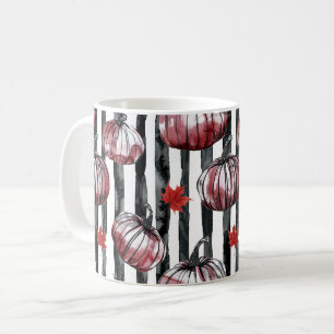 Caneca De Café Listras Pretas e Brancas Abóboras Burgundy