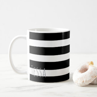 Caneca De Café Listras Pretas e Brancas Clássicas Chic Minimalist
