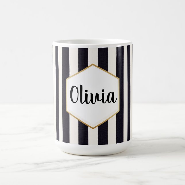 Caneca De Café Listras pretas e brancas personalizadas (Centro)