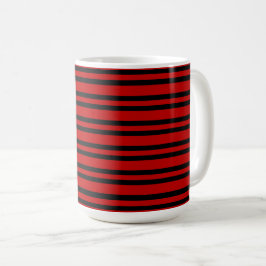 Caneca De Café Listras Pretas e Vermelhas Padrão