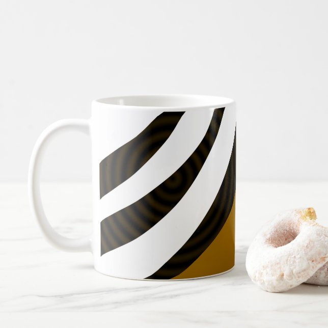 Caneca De Café Listras Pretas Marrons Brancas (Com Donut)