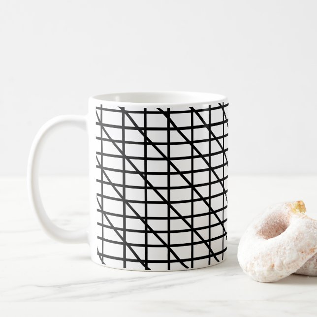Caneca De Café Listras Preto e Branco Listrado  (Com Donut)