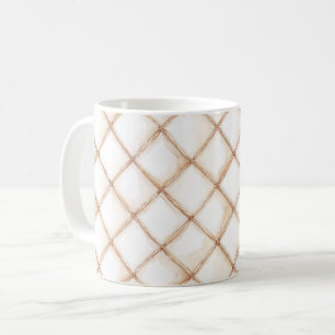 Caneca De Café Listras Quadrados Creme Ouro Branco